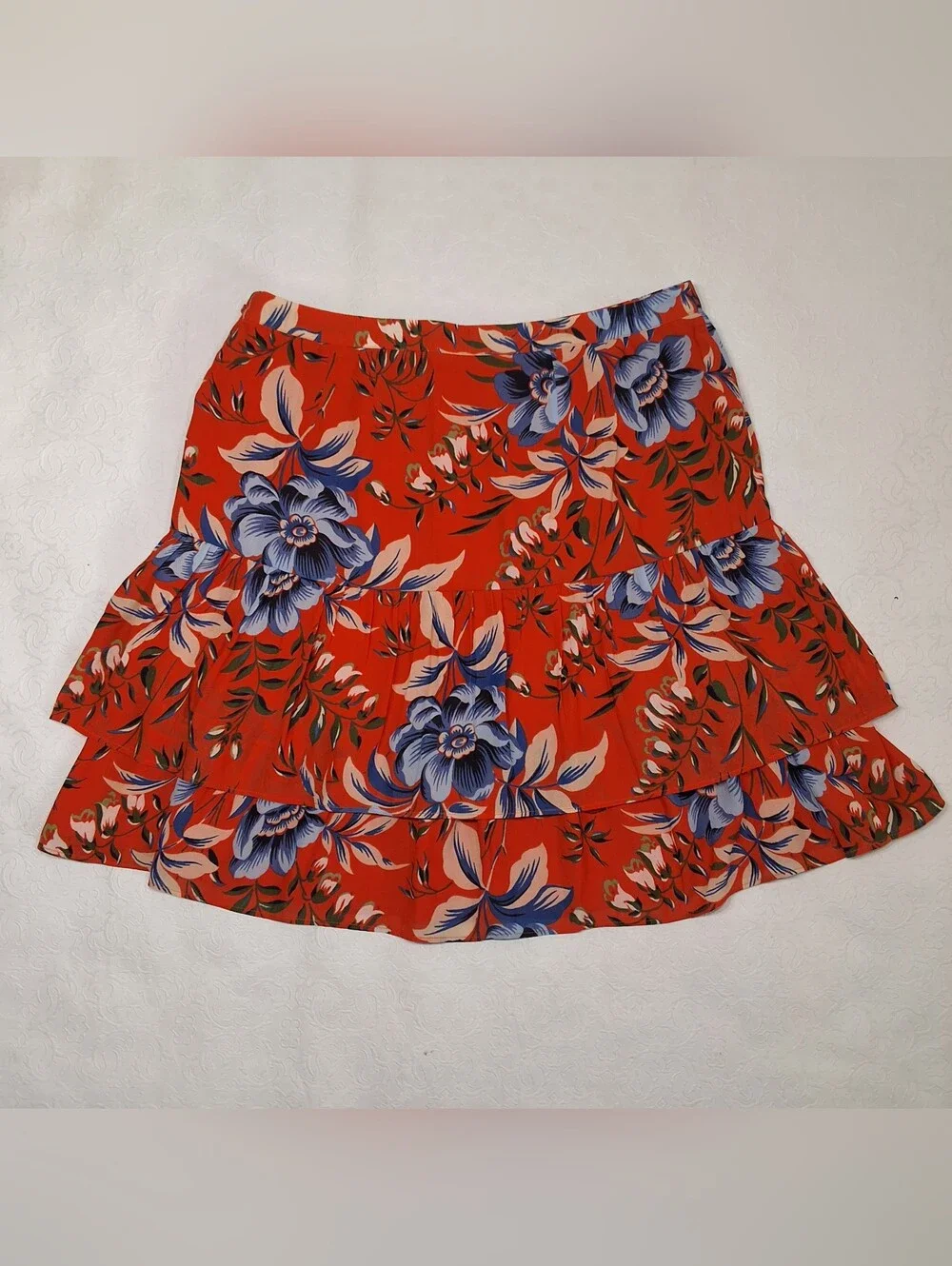 Ann Taylor Loft Women's Tangerine Floral Tiered Flippy Lined Skirt Size 4
